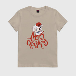 Футболка хлопковая женская Геншин импакт - Рождество, цвет: миндальный