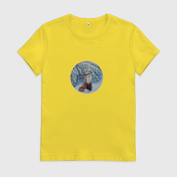 Женская футболка Лиса, снег, зима