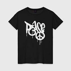 Футболка хлопковая женская Peace graffiti, цвет: черный