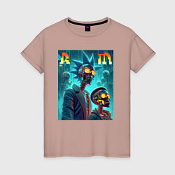 Футболка хлопковая женская Rick and Morty - cyberpunk fantasy, цвет: пыльно-розовый