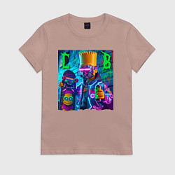 Футболка хлопковая женская Скейтбордист Барт Симпсон в кибермаске - неоновое, цвет: пыльно-розовый