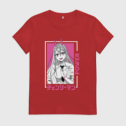 Футболка хлопковая женская Человек-бензопила Пауэр каваи, цвет: красный