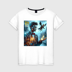 Футболка хлопковая женская Harry Potter wizard - cyberpunk, цвет: белый