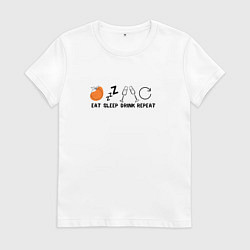 Футболка хлопковая женская Планы на Новый год - eat sleep drink repiat, цвет: белый