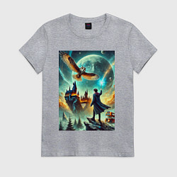 Футболка хлопковая женская Harry Potter and owl - Hogwarts, цвет: меланж