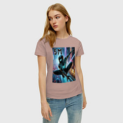 Футболка хлопковая женская Neon Spider-man - ai art fantasy, цвет: пыльно-розовый — фото 2