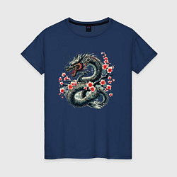 Женская футболка Japanese dragon and sakura - irezumi