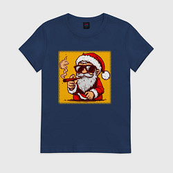 Футболка хлопковая женская Санта Клаус курит, цвет: тёмно-синий