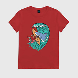 Женская футболка Серфер и акула