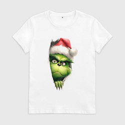 Футболка хлопковая женская Гринч похититель рождества в ожидании нового года, цвет: белый