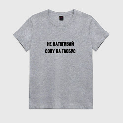Футболка хлопковая женская Не натягивай сову на глобус, цвет: меланж
