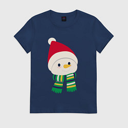 Женская футболка Праздничный снеговик в красной шапочке