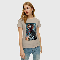 Футболка хлопковая женская Превращение Эдди в Венома - нейроарт фантазия, цвет: миндальный — фото 2