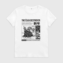 Женская футболка Новогодняя манга - кот роняет ёлку