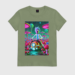 Женская футболка Рик на космическом мотоцикле - нейроарт