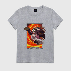 Футболка хлопковая женская Клинок рассекающий демонов - удар Незуко Камадо, цвет: меланж