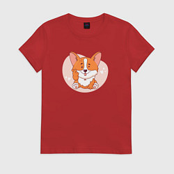 Женская футболка Щенок корги показывает лапой жест - сердечко