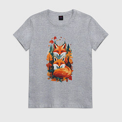 Женская футболка Лисы и осенний пейзаж