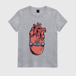 Футболка хлопковая женская Скейт в сердце, цвет: меланж