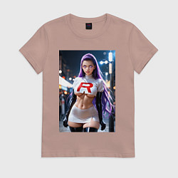 Футболка хлопковая женская Джесси Команда R Покемон, цвет: пыльно-розовый