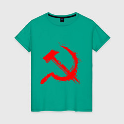 Женская футболка Sickle and hammer red paint