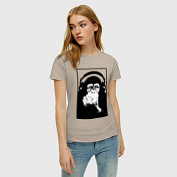 Футболка хлопковая женская Monkey in the headphones, цвет: миндальный — фото 2