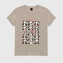 Футболка хлопковая женская Панда и сердечки, цвет: миндальный