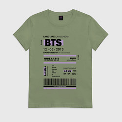 Футболка хлопковая женская Bts ticket, цвет: авокадо