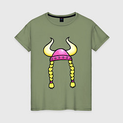 Футболка хлопковая женская Женский шлем викинга - для пары, цвет: авокадо