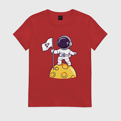 Футболка хлопковая женская Астронавт прибыл на луну, цвет: красный