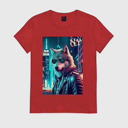Женская футболка Крутой волчара в ночном Нью-Йорке - нейроарт