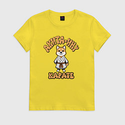 Футболка хлопковая женская Собака акита каратист, цвет: желтый