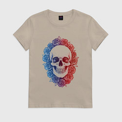 Женская футболка Череп и сине-красные розы