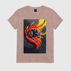Футболка хлопковая женская Пантера в огненном вихре, цвет: пыльно-розовый