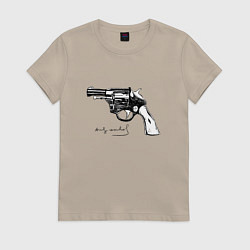 Футболка хлопковая женская Andy Warhol revolver sketch, цвет: миндальный