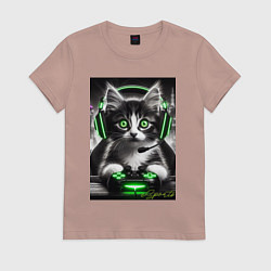 Футболка хлопковая женская Котёнок командный геймер - киберспорт, цвет: пыльно-розовый