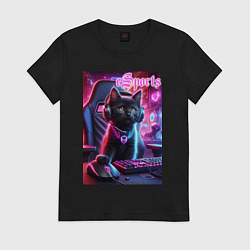 Футболка хлопковая женская Чёрный котёнок - киберспорт, цвет: черный