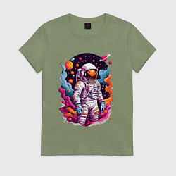 Футболка хлопковая женская Космонавт, цвет: авокадо