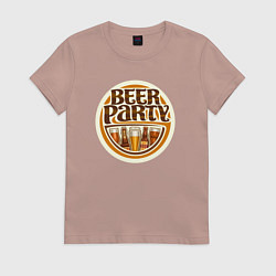 Футболка хлопковая женская Пивная вечеринка, цвет: пыльно-розовый