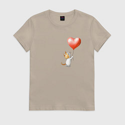 Женская футболка Котик с шариком сердцем