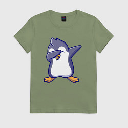 Футболка хлопковая женская Dab penguin, цвет: авокадо