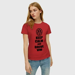 Футболка хлопковая женская Keep Calm & Drive VW, цвет: красный — фото 2