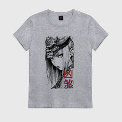 Женская футболка Девушка в демоническом шлеме