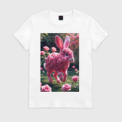 Футболка хлопковая женская Кролик из роз, цвет: белый
