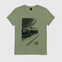 Футболка хлопковая женская Гоночный спорткар, цвет: авокадо