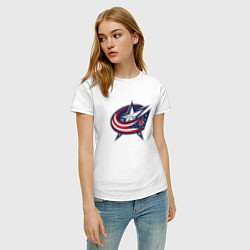 Футболка хлопковая женская Columbus blue jackets - hockey team - emblem, цвет: белый — фото 2