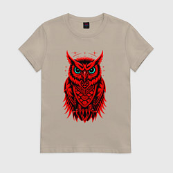 Футболка хлопковая женская Сова красная, цвет: миндальный