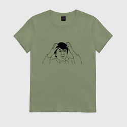 Футболка хлопковая женская Джеки Чан мем, цвет: авокадо