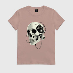 Футболка хлопковая женская Кибернетический череп с проводами, цвет: пыльно-розовый