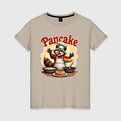 Женская футболка Енот готовит панкейки